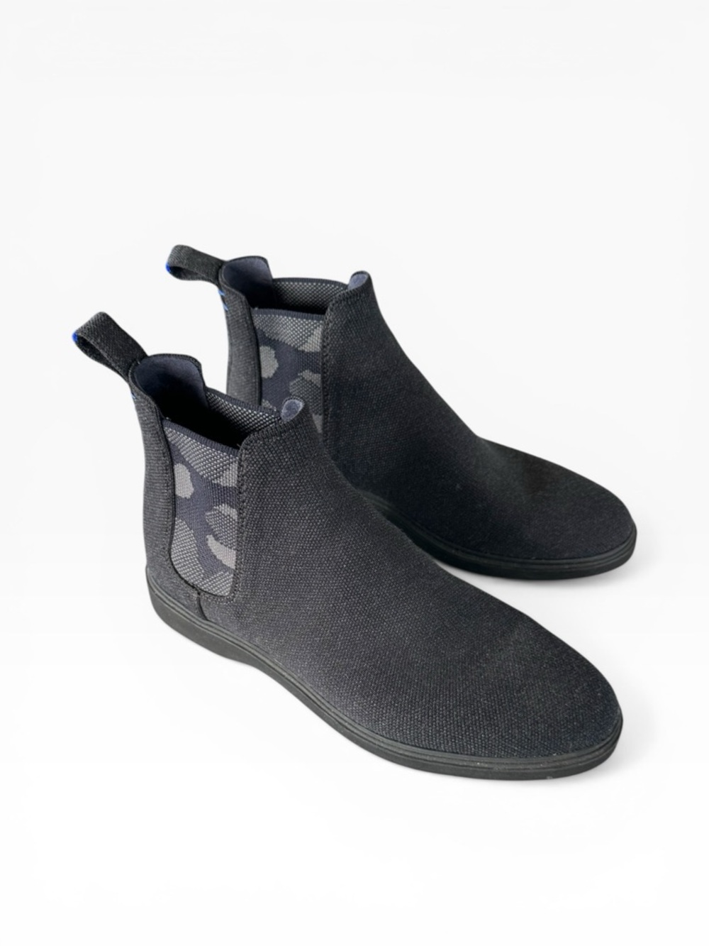 Rothy's • The Merino Chelsea Boot in Granite Black Gray Camouflage Camo